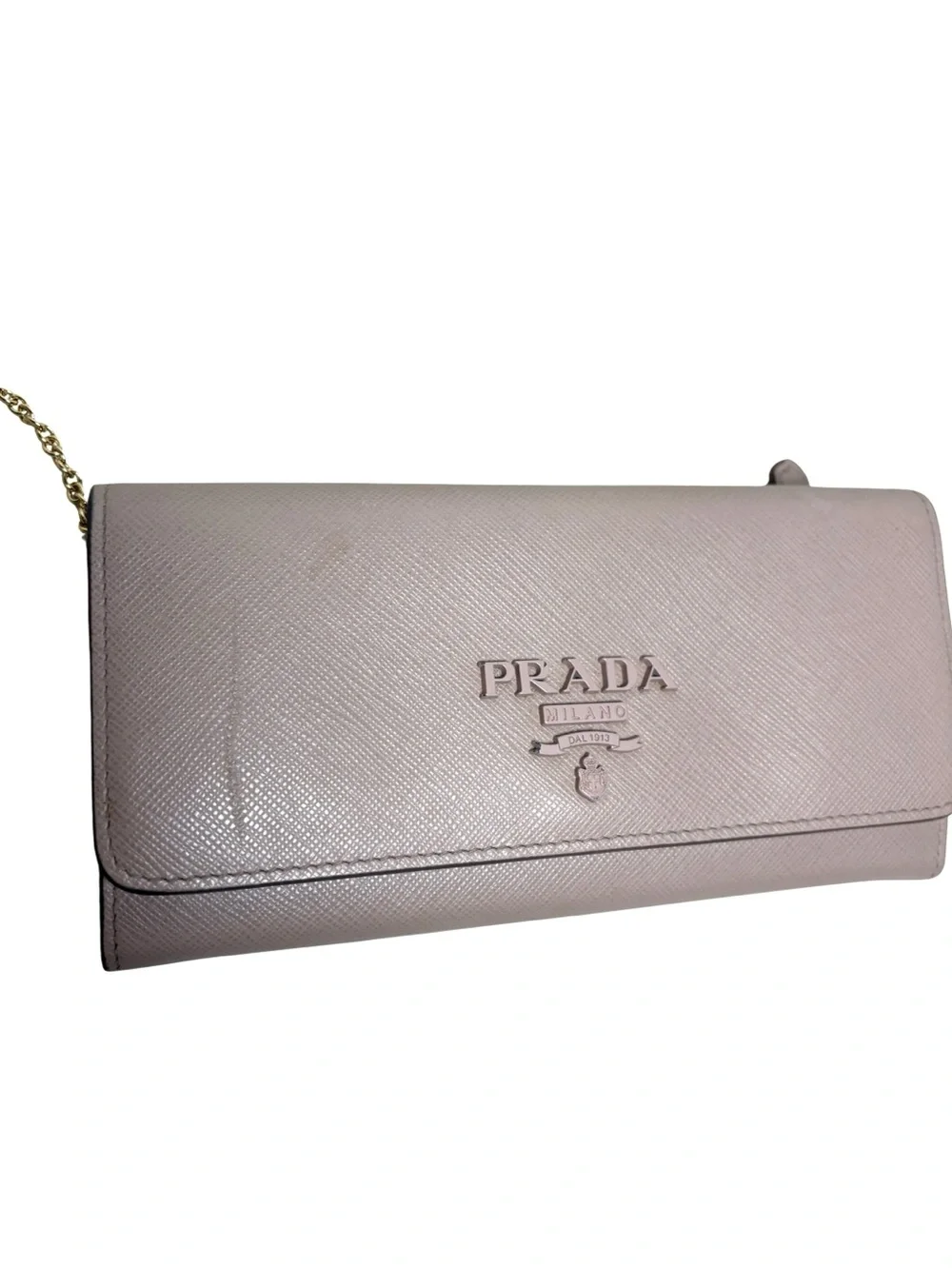 Prada Saffiano Leather Fold-Over Wallet in Dusty Pink